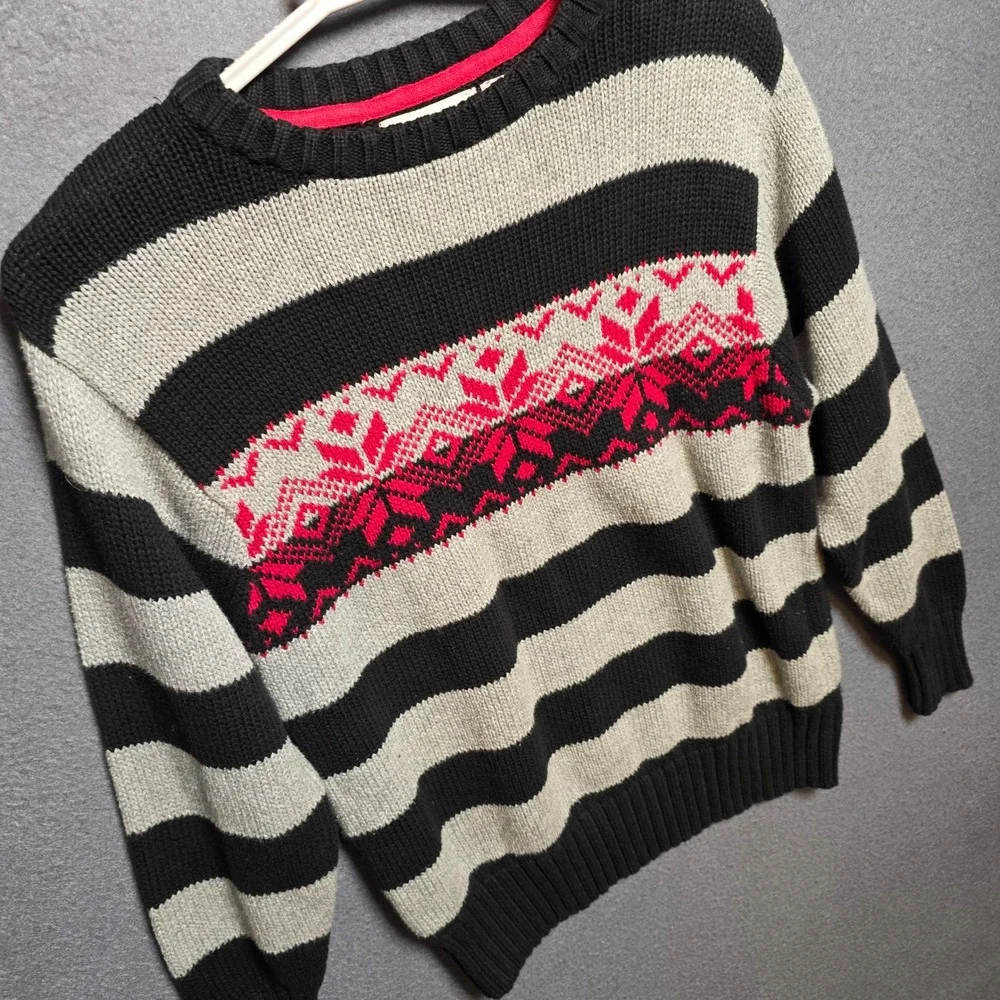 Old Navy Kids Boys Small Gray Black Striped Fair Isle Cotton Knit Sweater